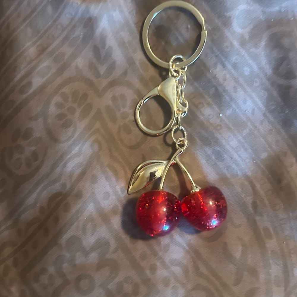 Cherry bag charm  small with Red Accents